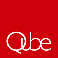 Qube gallery, Oswestry logo - white Qube written on red background